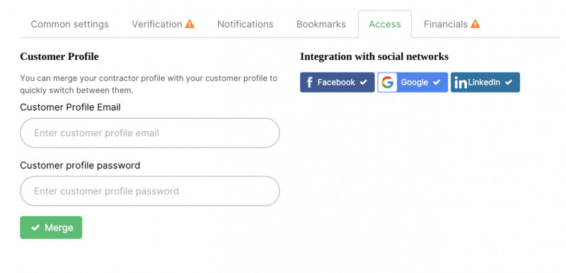 Access: merge accounts and link social networks